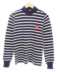 プレイコムデギャルソン PLAY COMME des GARCONS 08AW Wool Knit Sweater Stripe ウールニット セーター サイドボタンネック ボーダー ハートロゴ セーター ネイビー Sサイズ S 103LT-233のサムネイル