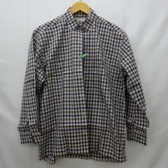 aquascutum 長袖 シャツ アクアスキュータム チェック柄 レディース 女性用 11号 ネイビー ブラウン クリーニング済み 中古品のサムネイル