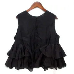 未使用品 エレンディーク ELENDEEK SHEER FRILL SLEEVELESS BL シアー フリル ブラウス ブラック 黒 F 512530420801のサムネイル