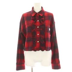 ファーファー furfur 24AW ロゴ刺繍クロップドシャツ ブラウス フリル カットオフ 長袖 チェック柄 ショート丈 F 赤 レッド RWFT245006 /HNのサムネイル