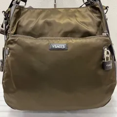 4503　Y'SACCS　イザック　ハンドバッグ　2way　 ショルダーバッグ　ブラウンカーキ系　無地　 ロゴ　ナイロン　レザー　レディースのサムネイル
