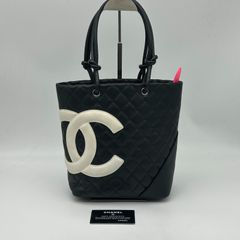 CHANEL カンボンライン キルティングトートバッグ ブラック/ホワイト