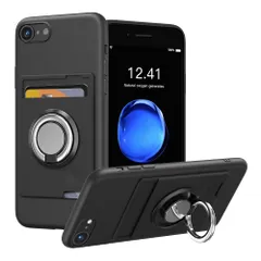 Sitikai For iPhone 7 / 8 ケース iPhone SE2 / SE3 ケース リング付き シリコン カード収納 アイフォン SE3 SE2 8 7 カバー スタンド機能 360°回転リング 滑り止め 黑のサムネイル