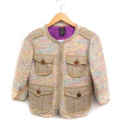 ダブルスタンダードクロージング ダブスタ DOUBLE STANDARD CLOTHING ツイード ノーカラー ジャケット 7分袖 ベージュ /FT38のサムネイル