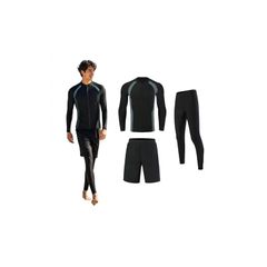 [Ghankga] Men's Rash Guard Swimsuit 3-Piece Set UV Protection Fitness Plus Size Surf Shorts Amphibious Sweat-Absorbing Quick-Drying Breathable Soft Touch Hot Springs Swimming Beach Swimming 4XL 1