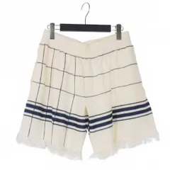 メゾンマルジェラ Maison Margiela 22SS チェック ニット ショートパンツ ショーツ フリンジ M 白 青 オフホワイト ブルー S50MU0058のサムネイル