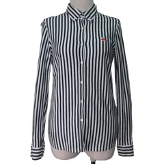 パーリーゲイツ PEARLY GATES 美品 シャツ 長袖 ストライプ ボタンダウン ネイビー ホワイト Sサイズ相当 be0002 0520のサムネイル
