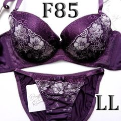 F85】ブラショーツセット♪️ ブラック×パープル華やかフラワー