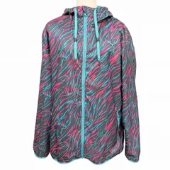 【中古】[印象AB] PUMA プーマ フードジャケット パーカー レディース(メンズ？) LL XL ピンク 桃×青×灰系 ポリエステル100% やや薄手 カモフラージュ柄・迷彩柄 長袖 バングラデシュ製 古着 ロゴ柄×タイガーカモ チンガード 胸にロゴ刺繍のサムネイル