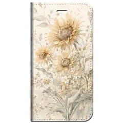 iPhone対応 スマホ 手帳型ケース 夏 向日葵 ひまわり ボタニカル 水彩 くすみカラー シアー 涼やか サンフラワー大人可愛い スマホケース スタンド 【iPhone17 / iPhone16 他 iPhone各機種対応】 |iasmnu01のサムネイル