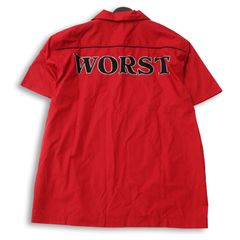 [신품 미사용] CROWS × WORST 클로즈 워스트 봄 여름 반소매 자수 패치 워크 셔츠 Sz.L 남성 레드