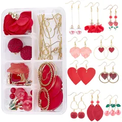 特価商品 SUNNYCLUE　【彼女と薔薇】　10対　バレンタインデー　ピアス　手作り　セット　バレンタインデー　ピアス　キット　チャーム　ハート　パーツ　薔薇　ピアス　バラ　ペンダント　心　イヤリング　花　ネックレス　花びら　ガラスビーズ　サクランボ　ポリエ