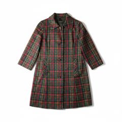 나카니시 NAKANISHI 코트 레트로 체크 화려한 롱 그린계 L사이즈 998765