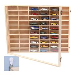 ホットウイールミニカー収納（50台入り）×4 手作り木造 アクリル扉付け 
