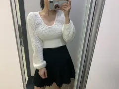 シースルー メッシュ ニット メッシュ クロップドニット F 華奢 フィット Vネックニットのサムネイル