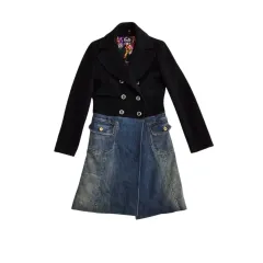 D&G ドルチェ＆ガッバーナ ブラック アンド デニム ダブル ブレスト ウール コートのサムネイル