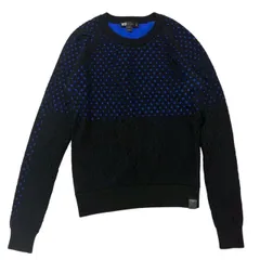 Y-3 ワイスリー トップス ニット 長袖 青  黒 穴あきダメージ加工 ロゴレザー M381131PZ001 Mサイズ メンズ ファッションのサムネイル