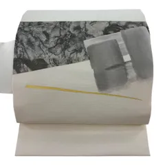 名古屋帯 優品 幾何学模様 金銀彩 ベージュ 正絹 【中古】