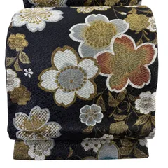 袋帯 秀品 桜 金糸 唐織 濃紺 六通 正絹 【中古】
