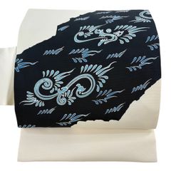 袋帯 秀品 斉藤三才 落款 鳥 草花 箔 金銀糸 黒 六通 正絹 【中古