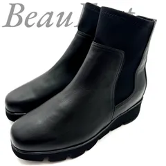 【B5515】 BeauFort ビューフォート ブーツ フロントストレッチ 厚底 サイドゴア レザー ブラック ウェッジソール スクエアトゥのサムネイル