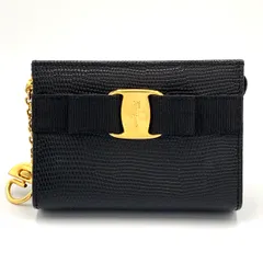 Salvatore Ferragamo ヴァラリボン レザー ブラック ポーチ ゴールドのサムネイル