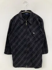 BURBERRY LONDON バーバリーロンドン ブルゾン L ブラック コットン ストレッチ チェック柄 ワンポイント ブランドロゴ ミドル丈 フードなし ジップアップ レディースのサムネイル