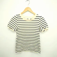 カオン Kaon カットソー Tシャツ 丸首 ボーダー リボン 半袖 S 薄茶 紺 ベージュ ネイビー /TT7のサムネイル