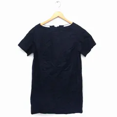 メルチェリア ドレステリア Merceria Dressterior レースアップ ワンピース ボートネック 半袖 ひざ丈 麻混 コットン 綿 36 ブラック 黒 /FT32のサムネイル