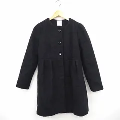 カージュ Khaju ノーカラーコート アウター 無地 シンプル 丸首 ひざ丈 長袖 ウール混 アルパカ混 36 ブラック 黒 /MT4のサムネイル