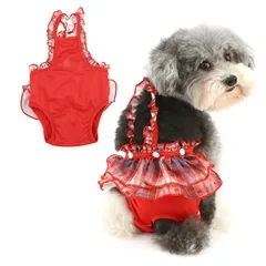 新品 RANPHY 犬 オムツカバー マナーウェア 女の子 子犬 猫 おむつ サスペンダーで 可愛格子縞 フリル 雌犬/小型犬/超小型犬/老犬用 犬の オムツ 発情期/介護用 おむつカバー 生理パンツ サニタリーパンツ 犬服 感染を防ぐ 発情期用 洗濯可能レのサムネイル