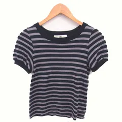 カオン Kaon カットソー Tシャツ ボーダー モックネック リボン 半袖 S グレー ネイビー 紺 /TTのサムネイル