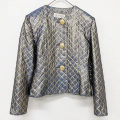 GIVENCHY ジバンシー ジャケット ノーカラー キルティング 金ボタン ヴィンテージ シルク ポリエステル ブルー ゴールド レディース 10 b01719のサムネイル