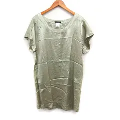 パドカレ pas de calais サテン ワンピース ジュエルネック 半袖 ひざ丈 無地 光沢 38 ライトグリーン 緑 /FT40のサムネイル
