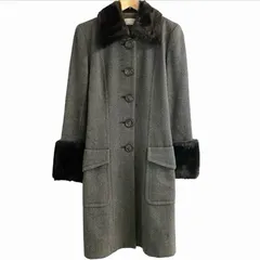 ヴィンテージ  Christian Dior pour toujours クリスチャンディオール  ヘリンボーン 襟 袖 ボア ファー ウール コート レディース 38のサムネイル