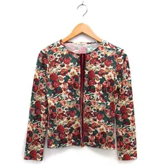 ロイスクレヨン Lois CRAYON ボートネック カーディガン 花柄 ウール混 プリント 長袖 M ベージュ 赤 レッド /NT17のサムネイル