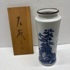 染付 山水人物図 四角花瓶 - メルカリ
