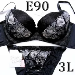 ◆83[E90＆3L]Elegante魅惑的なブラジャーショーツセット  ブラック　グラデーション花柄レース　大きなカップサイズ　新品未使用のサムネイル