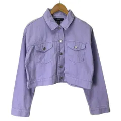 フォーエバー21 FOREVER21 クロップド丈 デニムジャケット カバーオール M 紫 パープル レディースのサムネイル