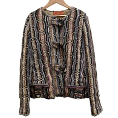 美品 MISSONI ミッソーニ モヘアブレンド 裏地ラビットファー 肉厚ニット ノーカラージャケット SIZE44 マルチカラー レディース 古着 中古 USEDのサムネイル