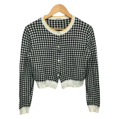 miumiu(ミュウミュウ) カーディガン サイズ38 S レディース - ダークグリーン×白×イエロー 長袖/チェック柄のサムネイル