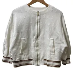 美品 23SS MaxMara マックスマーラ CARTONE ロゴジャガード ジップアップブルゾン ジャケット サイズ42 ホワイト レディース 古着 中古 USEDのサムネイル