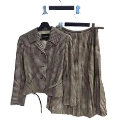 ハナエモリ HANAE MORI セットアップ ジャケット スカート フレア ラメ 38 40 黒 ブラック 白 ホワイト ■GY99のサムネイル