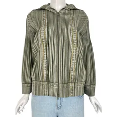 レア 極美品 ISSEY MIYAKE イッセイミヤケ PLEATS PLEASE プリーツプリーズ ジャケット ストライプ柄 グリーン サイズ3のサムネイル
