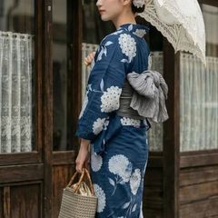 浴衣 帯 下駄 3点セット ブルー系 カラーリーフ柄 - メルカリ