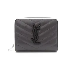 SAINT LAURENT サンローラン カサンドラ 二つ折り財布 レザー グレー 財布 YSL ロゴ ホワイト