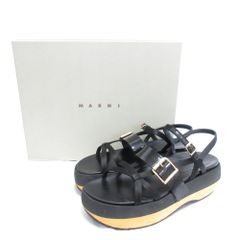 マルニ フスベッド サンダル カーフレザー ダークオリーブ×ブラック35