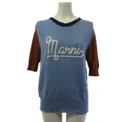 マルニ MARNI ニット セーター 半袖 ロゴ刺繍 ブルー ブラウン GCMD0318EQ UFC317のサムネイル