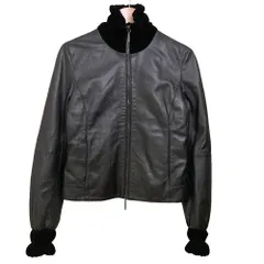美品 ARMANI JEANS アルマーニジーンズ レザー ジャケット ブルゾン サイズ36 ブラック レディース 古着 中古 USEDのサムネイル