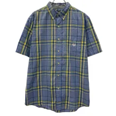 CHAPS 半袖 チェックシャツ L ブルー イエロー チャップス ボタンダウン チェック柄 半シャツ 胸ポケット カジュアル 夏物 a806-5624のサムネイル